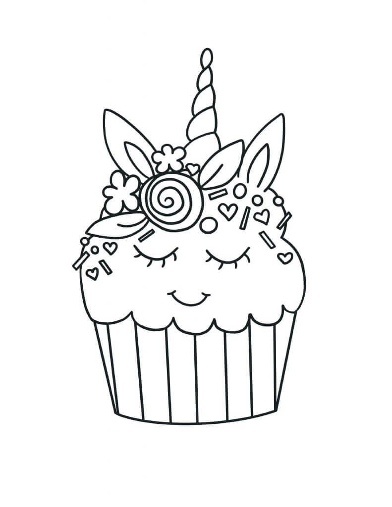 Dibujo de Cupcake Unicornio Sonriendo para Colorear