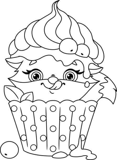 Dibujo de Gato en Cupcake para Colorear