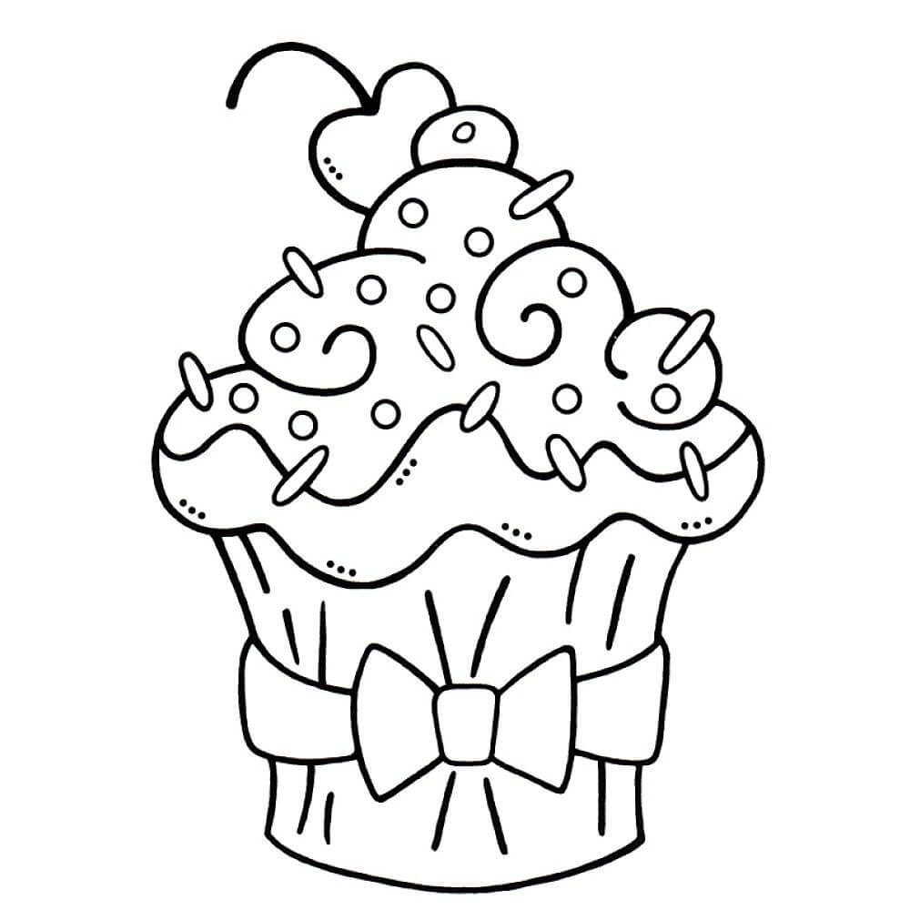 Dibujo de Hermoso Cupcake con Cereza para Colorear