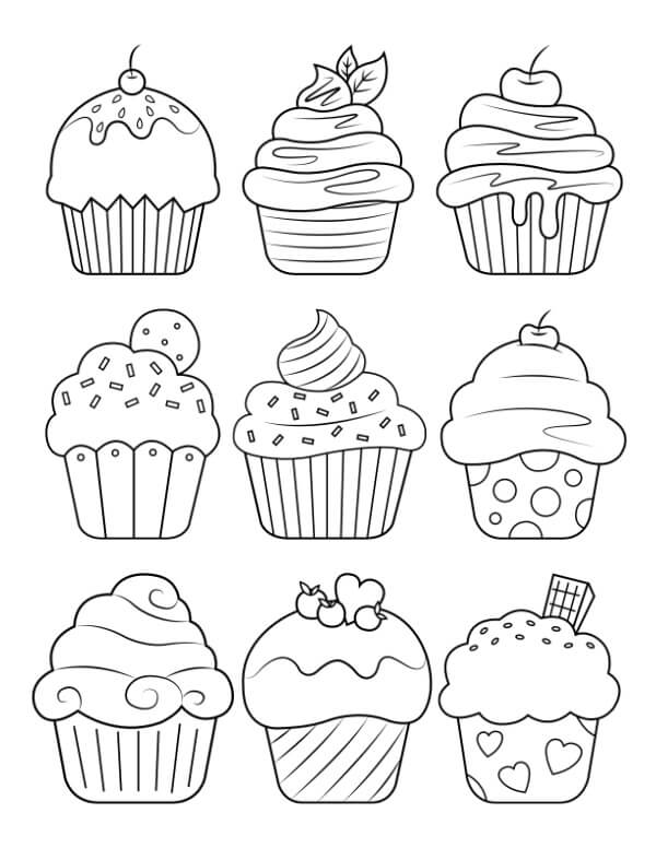 Dibujo de Nueve Pastelitos para Colorear