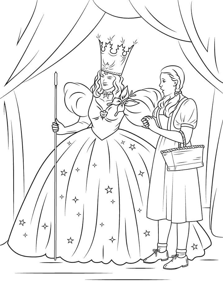 Dibujo de Dorothy con Glinda la Bruja Buena del Norte para Colorear