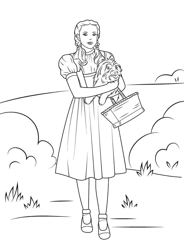 Dibujo de Dorothy Sosteniendo Toto para Colorear