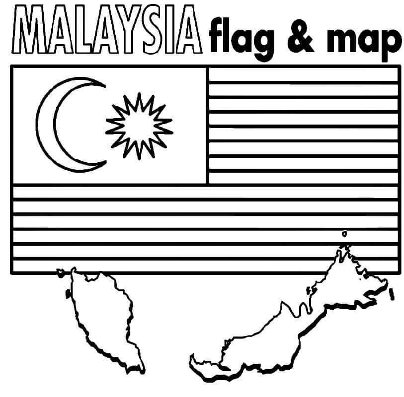 Dibujo de Bandera y Mapa de Malasia para Colorear