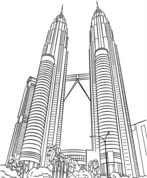 Dibujo de Torres Gemelas Petronas 2 para Colorear
