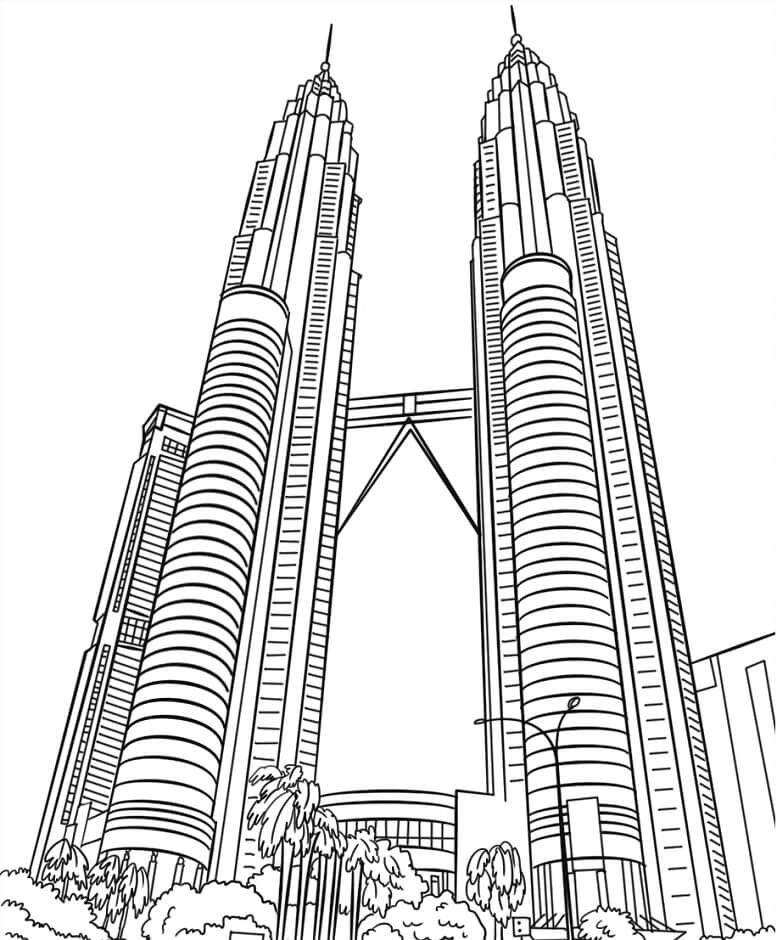 Dibujo de Torres Gemelas Petronas 2 para Colorear
