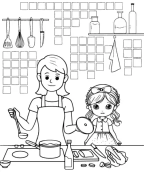 Dibujo de Imgi 12 Mom And Daughter Cookingpng para Colorear