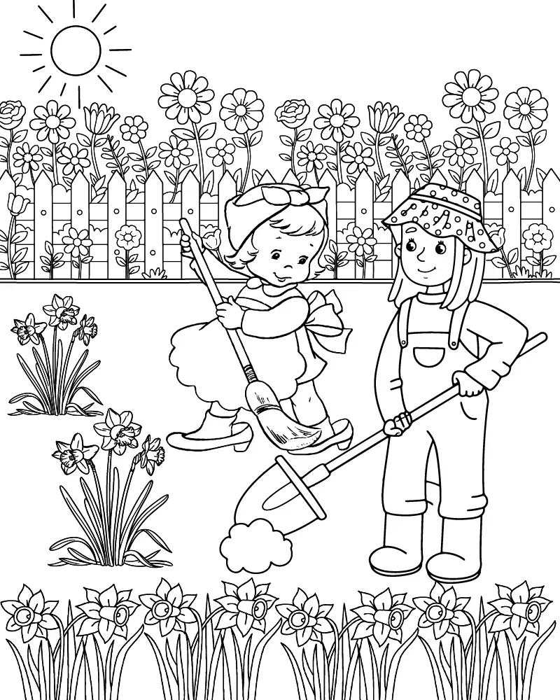 Dibujo de Imgi 14 Mom And Daughter Gardeningpng para Colorear