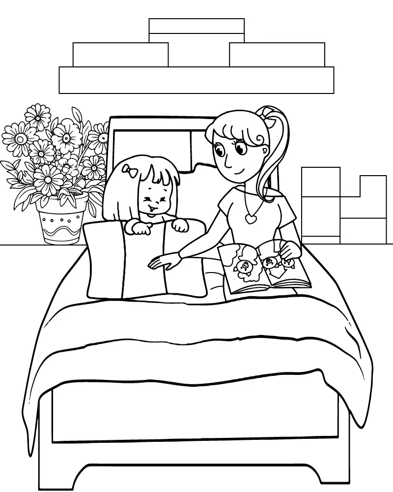 Dibujo de Imgi 9 Mom And Daughter Bedtime Storypng para Colorear