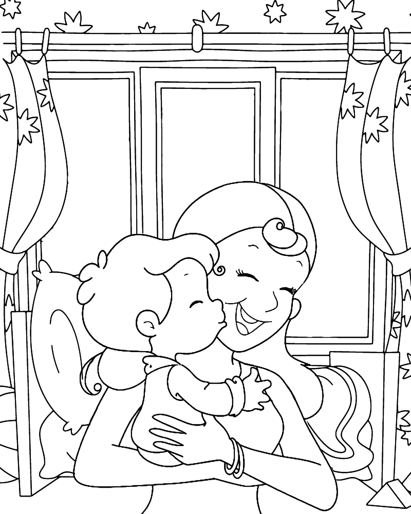 Dibujo de Baby Kissing Mom Coloring Page para Colorear
