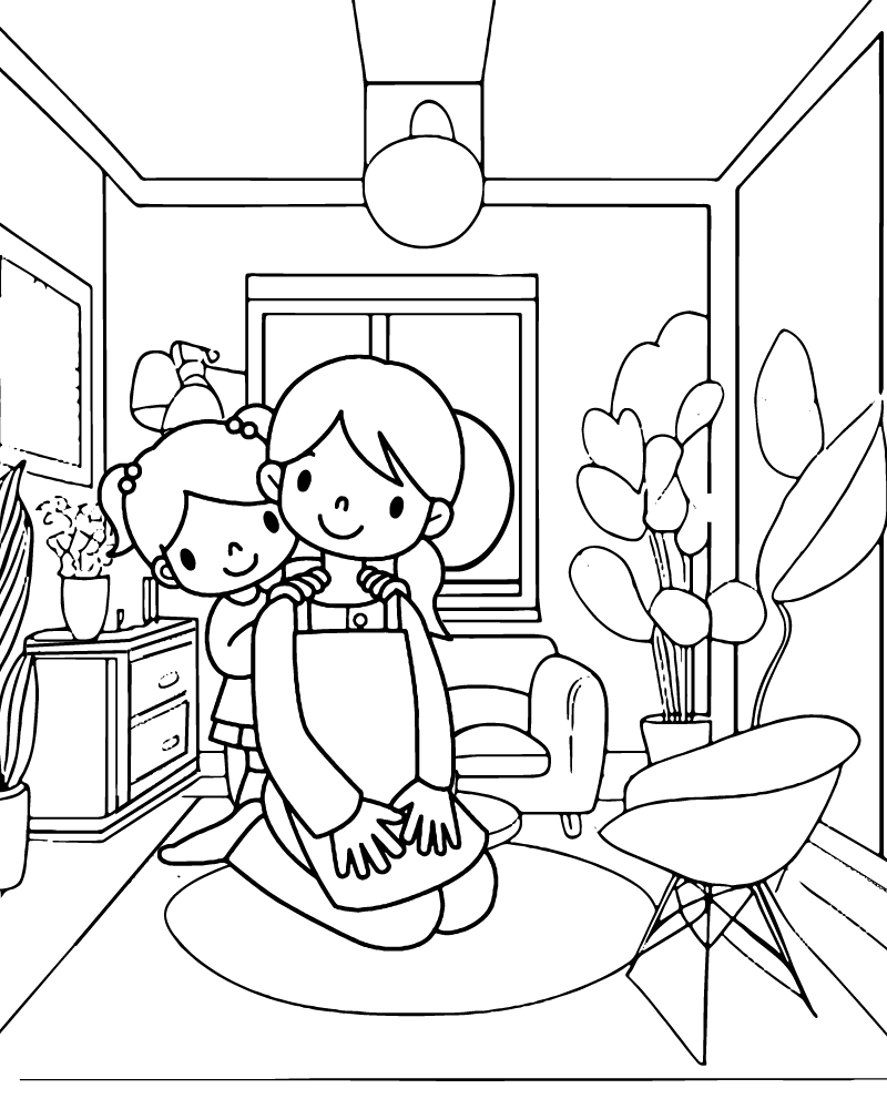 Dibujo de Mom And Kid Coloring Page para Colorear