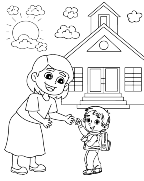 Dibujo de Mom And Kid Going To School Coloring Page 2 para Colorear