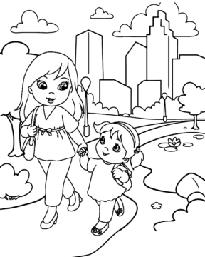 Dibujo de Mom And Kid Going To School Coloring Page para Colorear