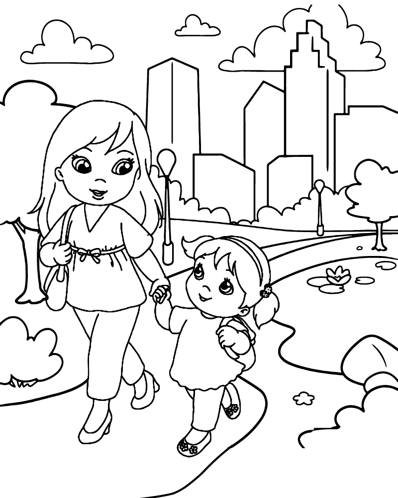 Dibujo de Mom And Kid Going To School Coloring Page para Colorear