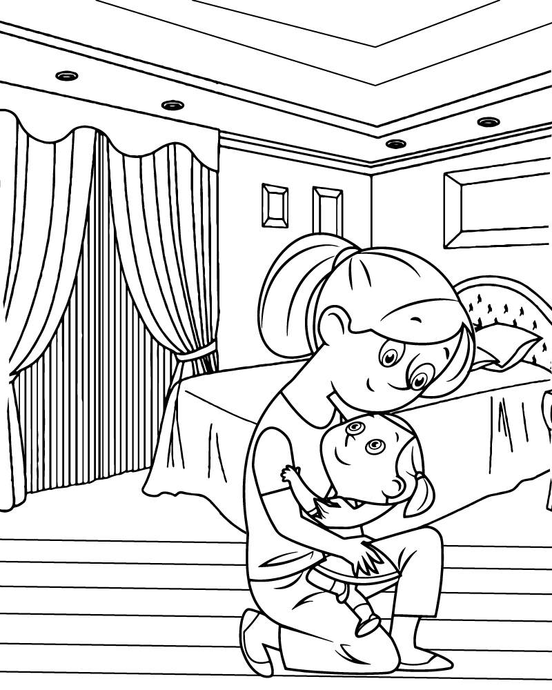 Dibujo de Mom Carrying Baby Coloring Page para Colorear