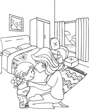 Dibujo de Mom Kissing Sons Forehead Coloring Page para Colorear