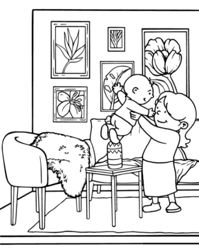 Dibujo de Mom Lifting a Baby Coloring Page para Colorear