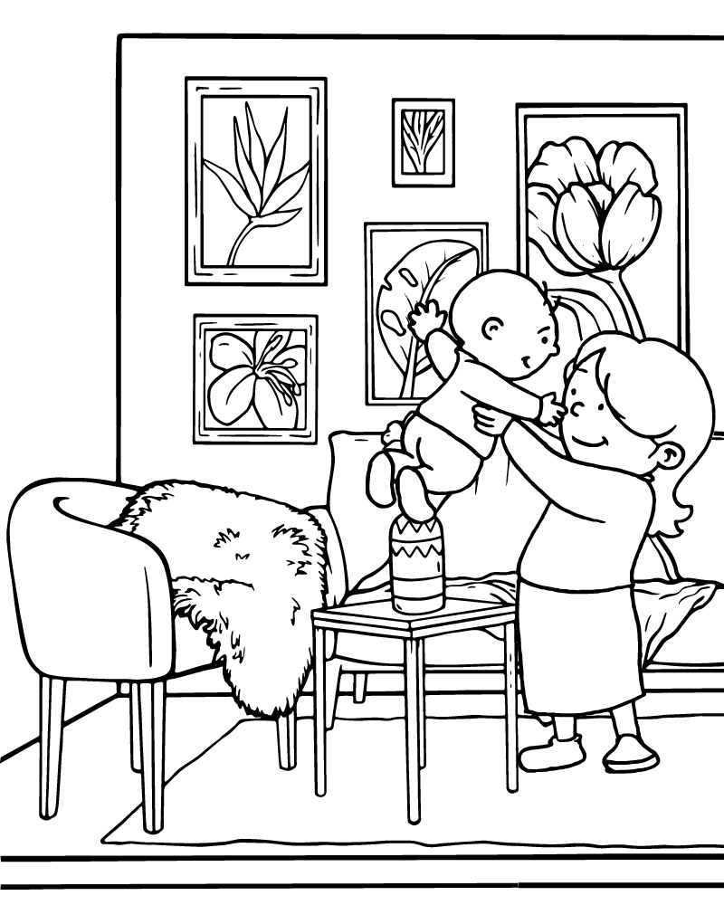 Dibujo de Mom Lifting a Baby Coloring Page para Colorear