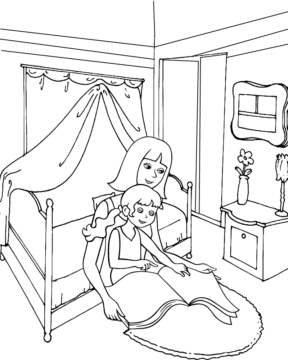 Dibujo de Mom Reading To Her Daughter Coloring Page para Colorear