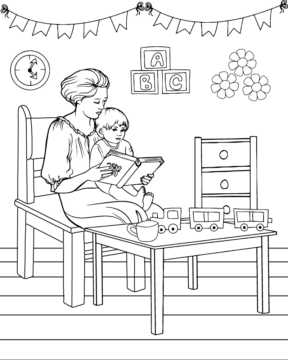Dibujo de Mom Reading To Her Son Coloring Page para Colorear