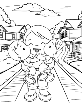 Dibujo de Twin Kids And Mom Coloring Page para Colorear
