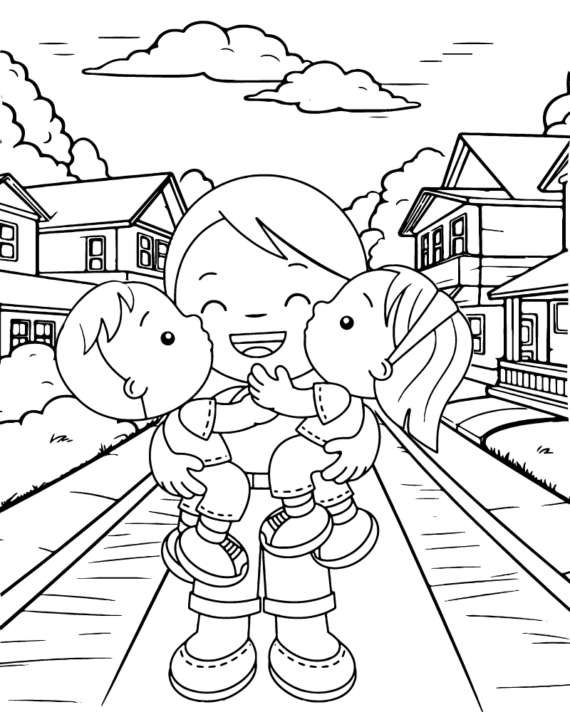 Dibujo de Twin Kids And Mom Coloring Page para Colorear