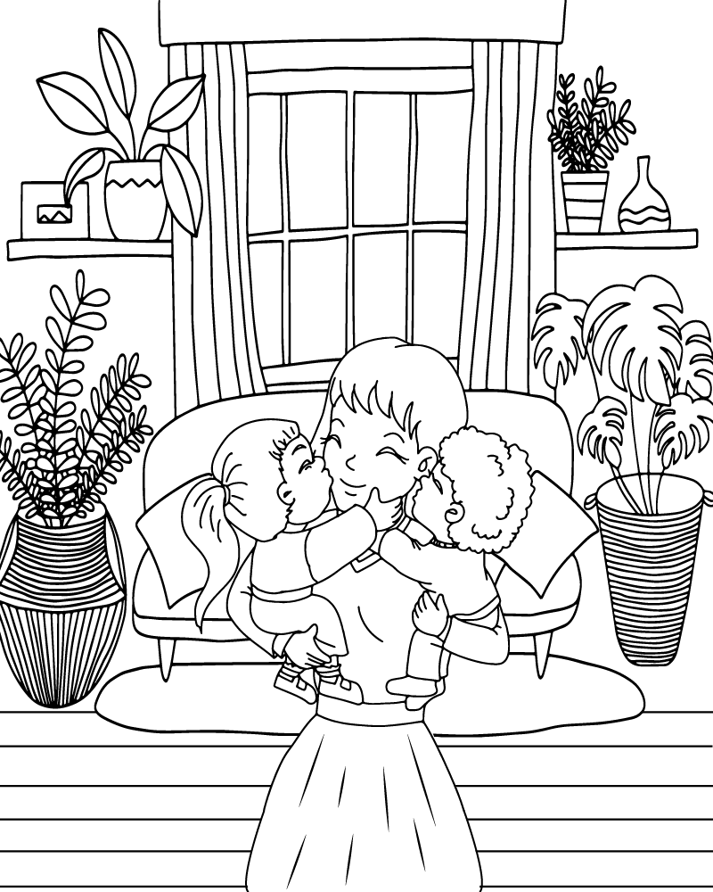 Dibujo de Two Kids And Mom Coloring Pages para Colorear