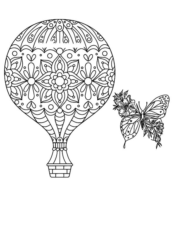 Dibujo de Hot Air Balloon With Flower Mandala Coloring Page para Colorear