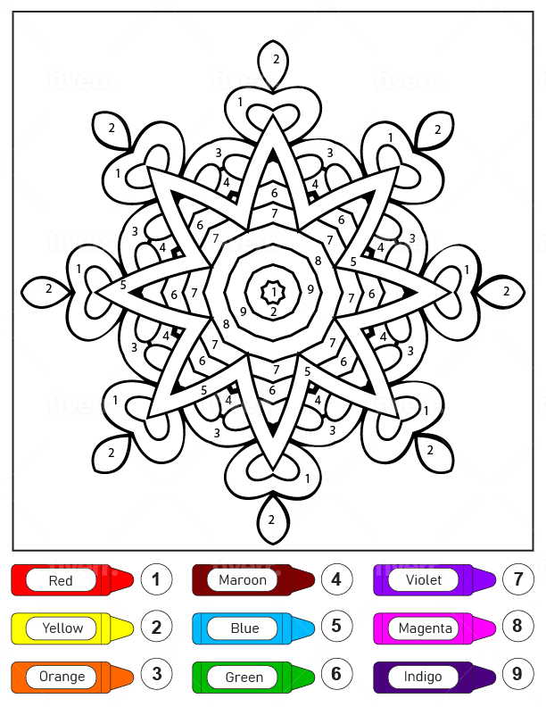 Dibujo de Bonita Estrella Mandala para niños Color por número página para Colorear