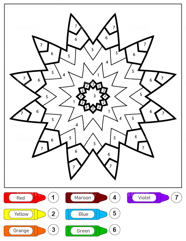 Dibujo de Colorear por números Mandala de Estrellas para niños página para Colorear