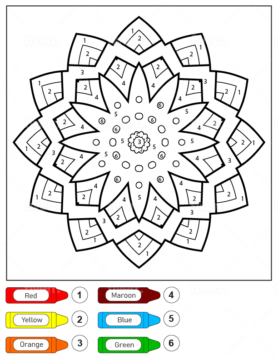 Dibujo de Colorear por números Mandala Estrellas para niños página para Colorear
