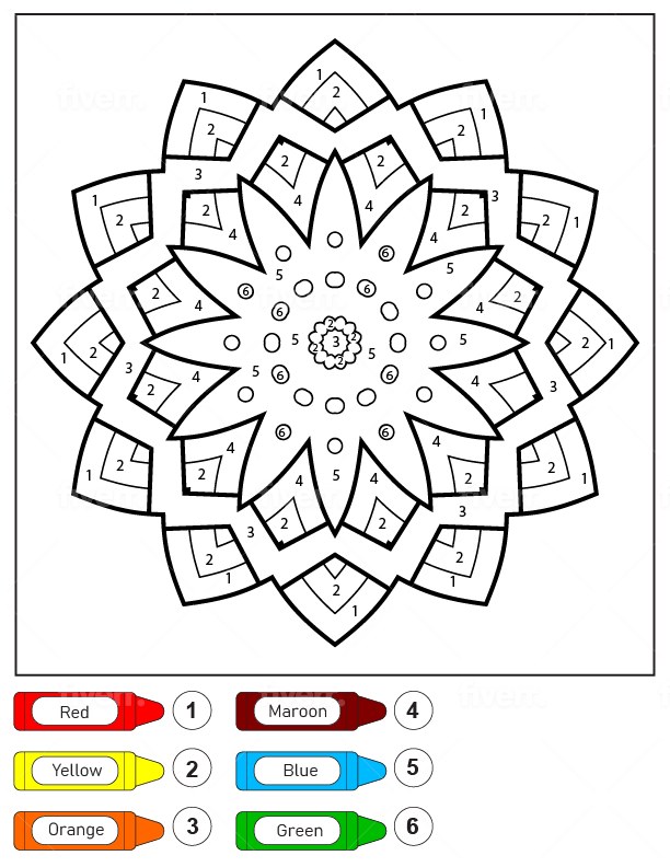 Dibujo de Colorear por números Mandala Estrellas para niños página para Colorear