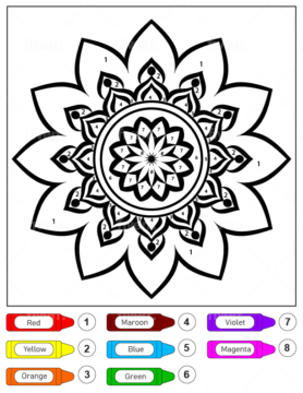 Dibujo de Colorear por números un Increible Mandala de Flores para niños página para Colorear