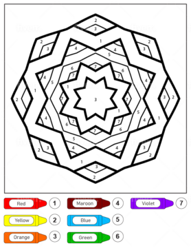 Dibujo de Colorear por números un Mandala de Estrellas fácil para niños página para Colorear