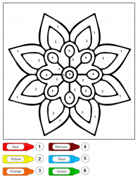 Dibujo de Colorear por números un Mandala de Flores Sencillas para niños página para Colorear