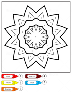Dibujo de Colorear por números un Patron de Flores de Mandala para niños página para Colorear