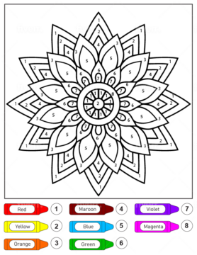 Dibujo de Colorear por números una Flor Mandala para niños página para Colorear