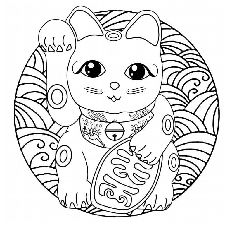 Dibujo de Lindo Maneki Neko para Colorear