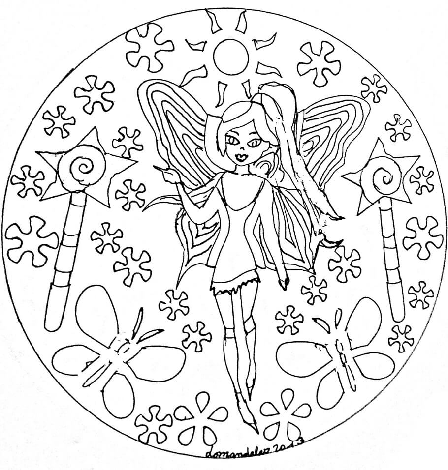 Dibujo de Mandala Domandalas Hada para Colorear