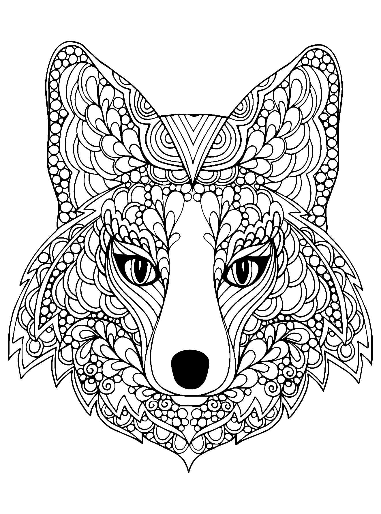 Dibujo de Mandala de Cabeza de Zorro para Colorear