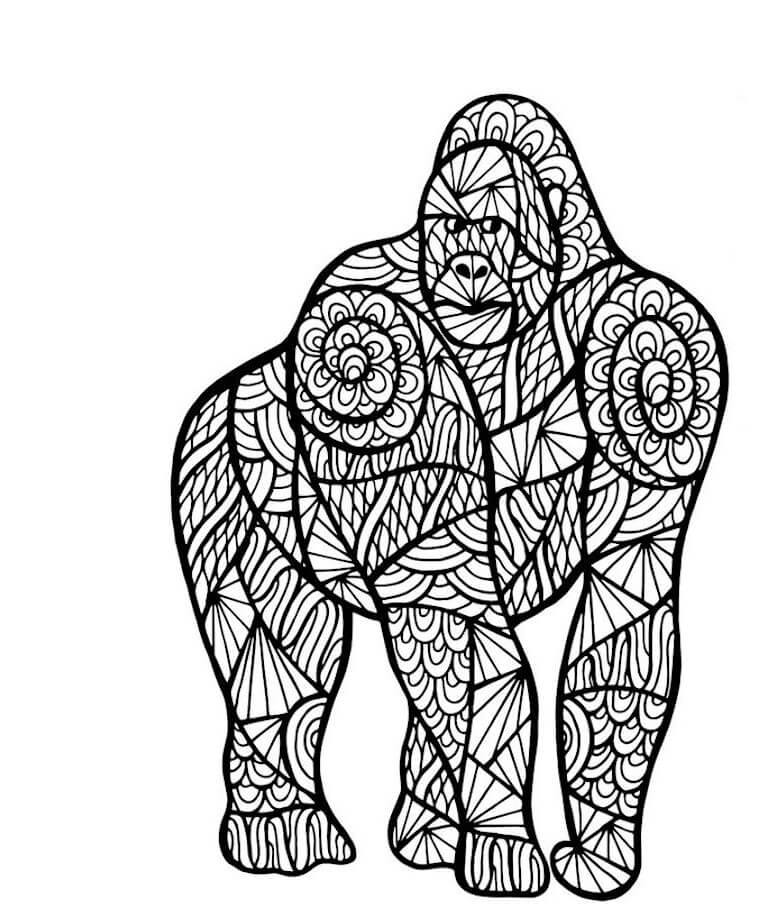 Dibujo de Mandala de Gorila para Colorear