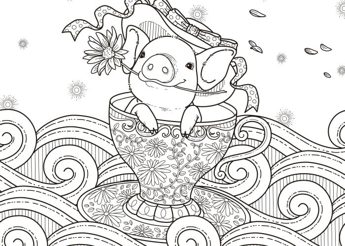 Dibujo de Mandalas Cerdo con Flor para Colorear