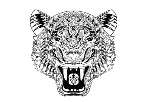 Dibujo de Tigre Cabeza de Mandala para Colorear