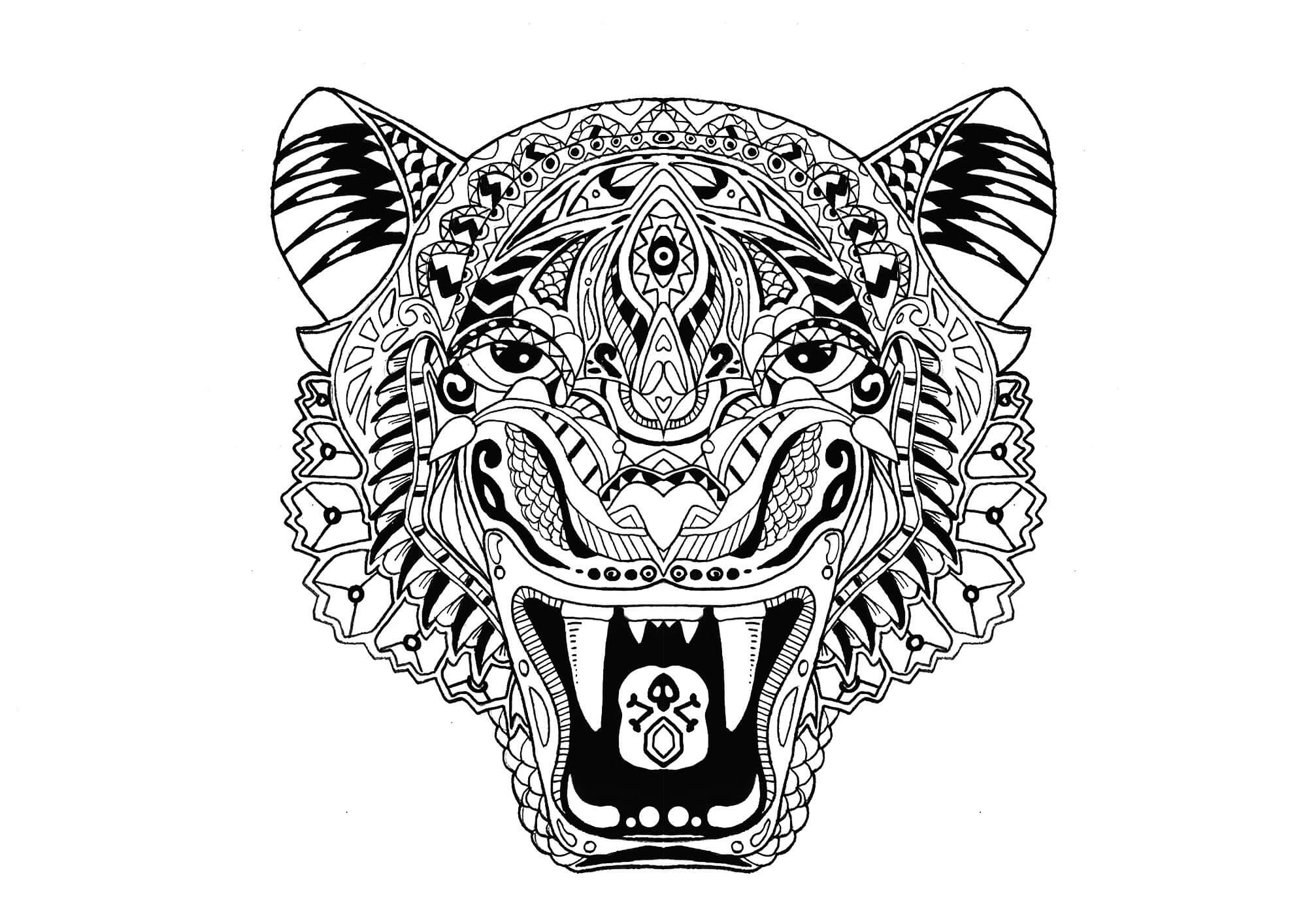 Dibujo de Tigre Cabeza de Mandala para Colorear