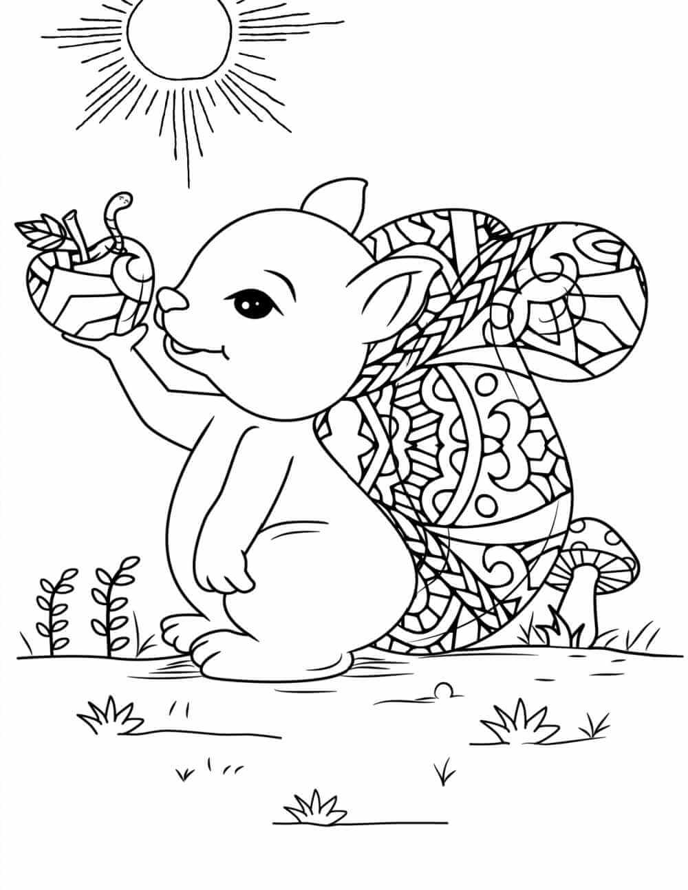 Dibujo de Ardilla con una Manzana para Colorear