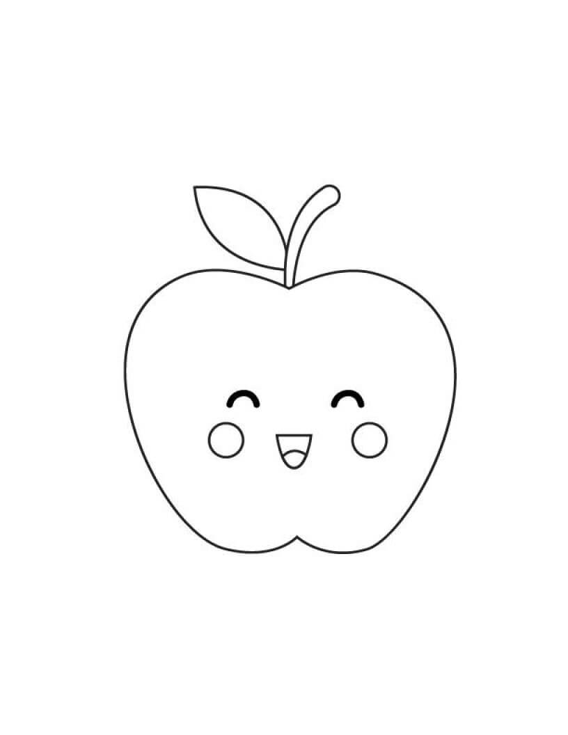 Dibujo de Manzana Divertida Linda para Colorear