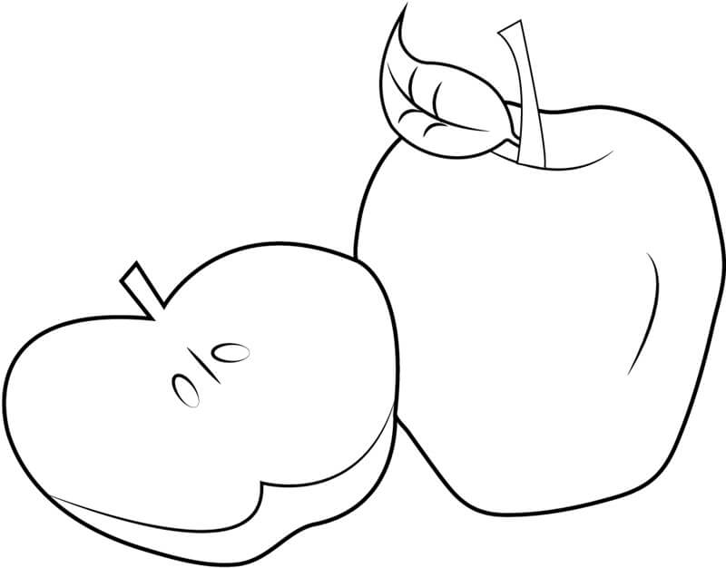 Dibujo de Manzana en Rodajas y una Manzana para Colorear