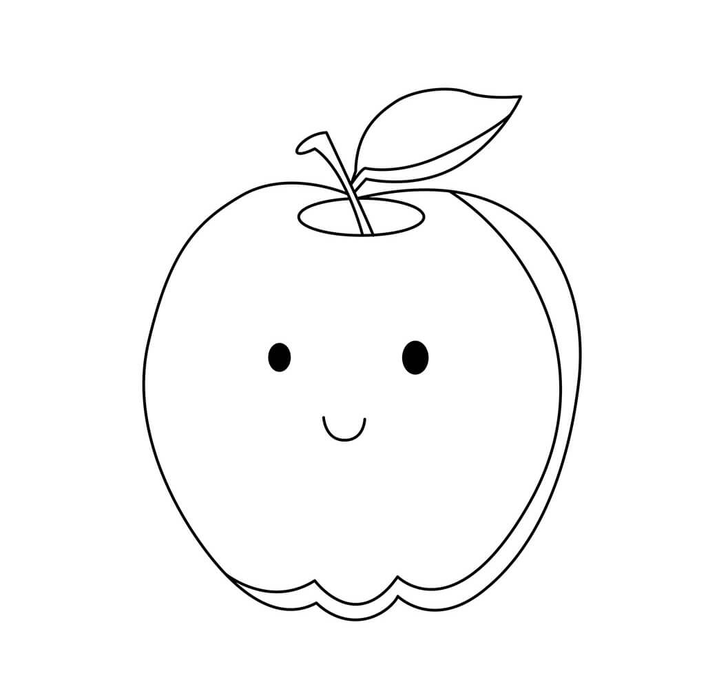 Dibujo de Manzana Sonriente Linda para Colorear