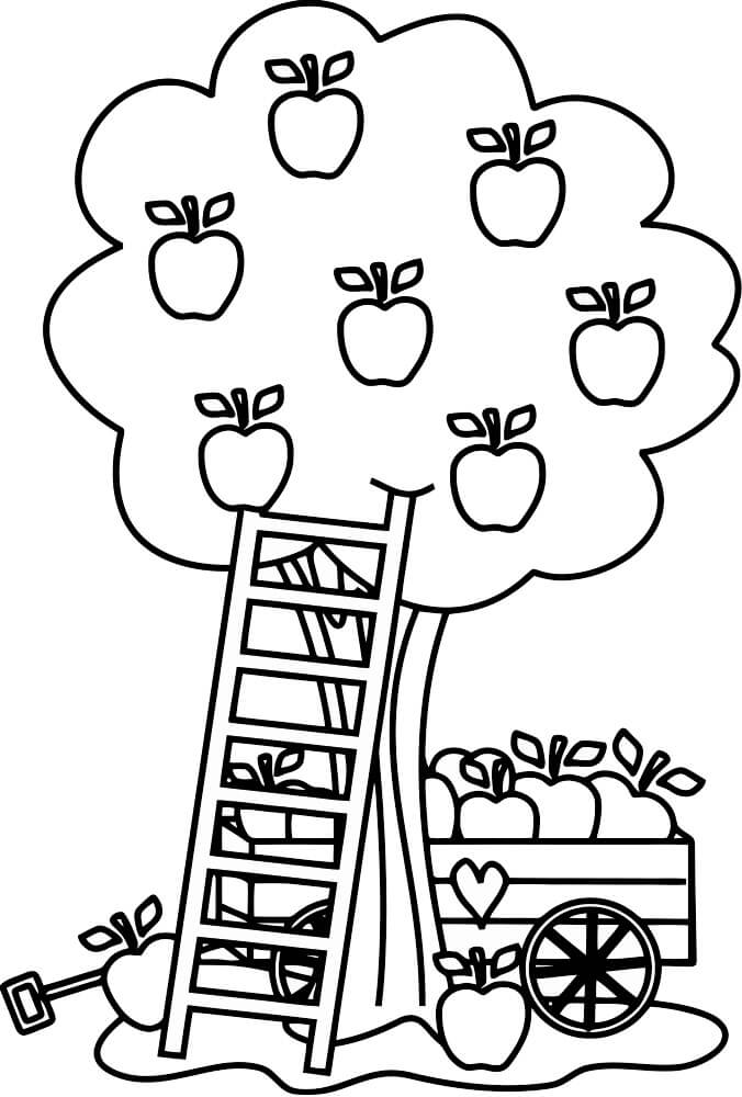 Dibujo de Manzano de Dibujos Animados para Colorear