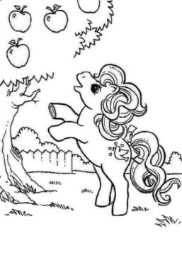 Dibujo de Pequeño Pony con Manzano para Colorear