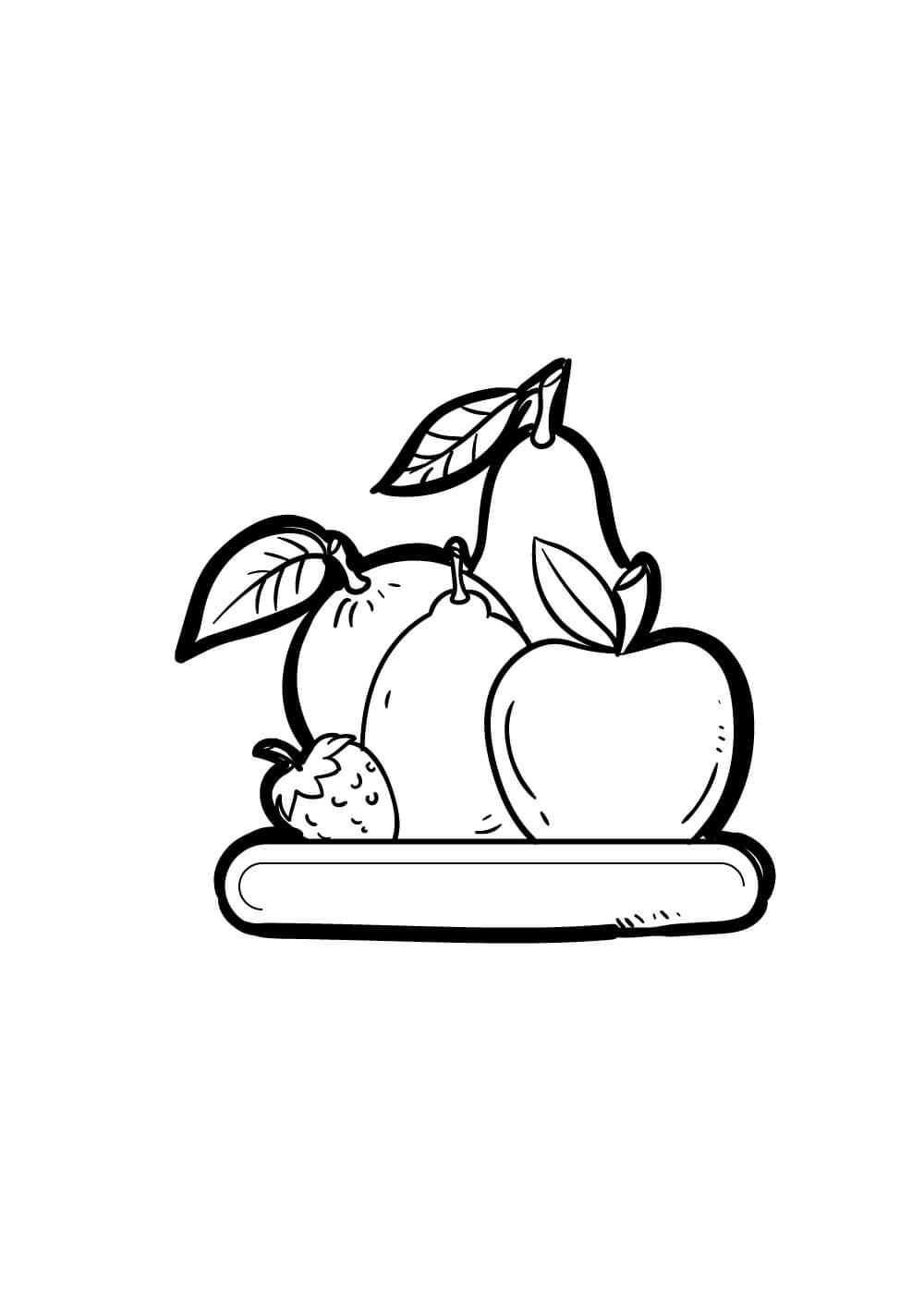 Dibujo de Plato de Manzana y Fruta para Colorear